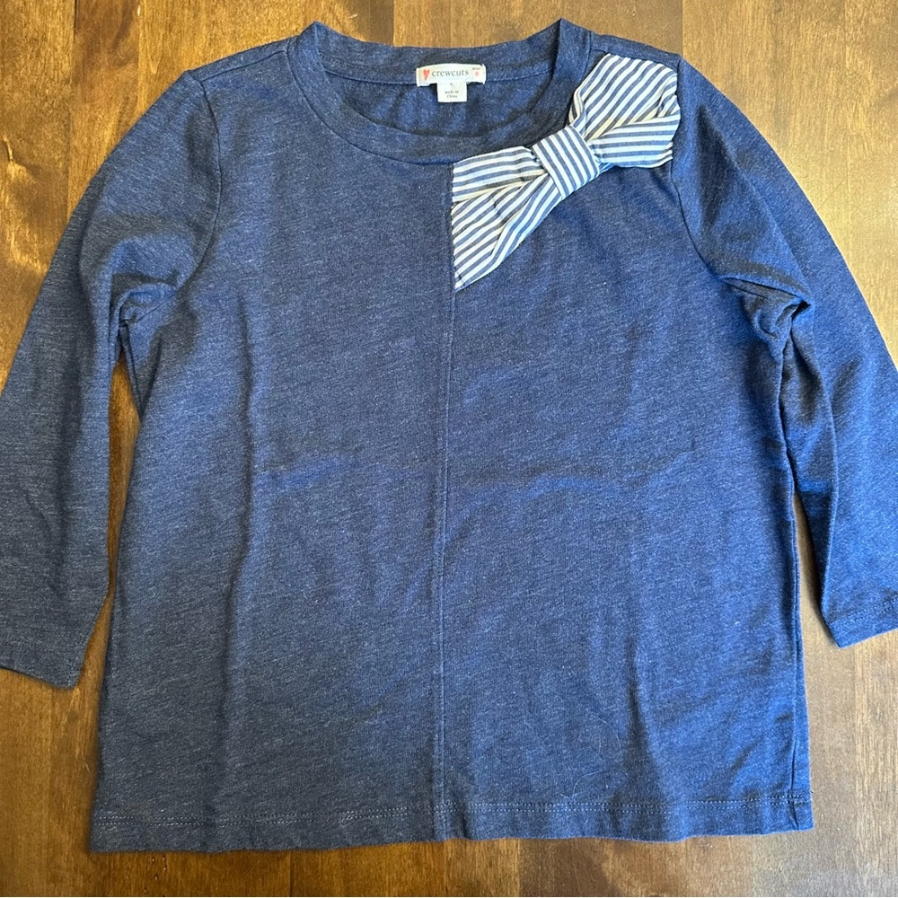 Crewcuts Girls Size 8 Top T Shirt Bow Blue Preppy Nautical Coastal School